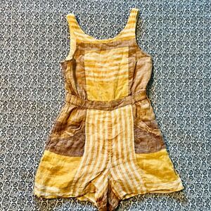 Anthropologie Mustard and Beige Patchwork Jumpsuit